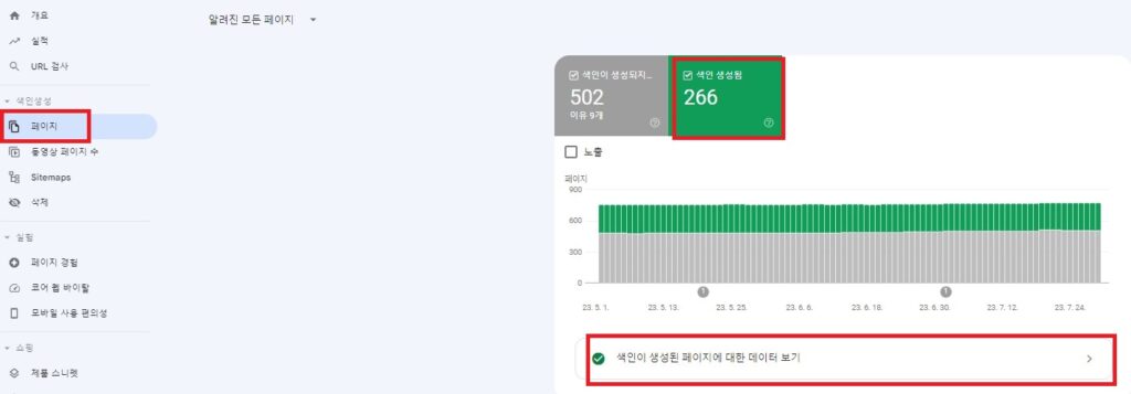 구글서치콘솔 페이지 색인생성 이미지