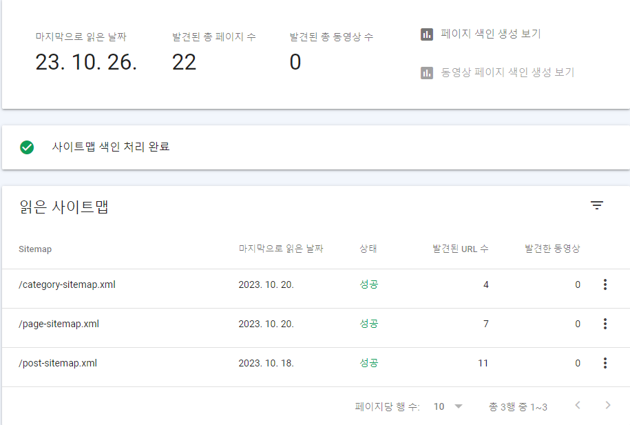 구글서치콘솔 여러가지 사이트맵 이미지