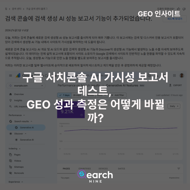 구글서치콘솔 AI 가시성 보고서 테스트, GEO 성과 측정은 어떻게 바뀔까